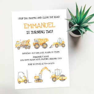 Construction Dump Truck Excavator Boy Birthday  Invitation