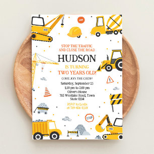Construction Dump Truck Excavator Kids Birthday Invitation