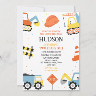 Construction Dump Truck Excavator Kids Birthday Invitation