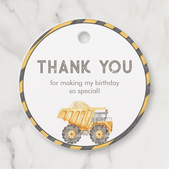 Construction Dump Truck Favour Tags (Front)