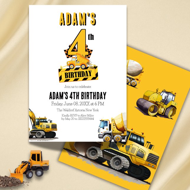 Construction Dump Truck Fourth Birthday Party Invitation (Creator Uploaded)