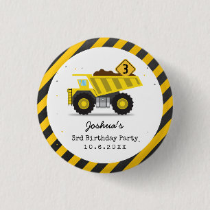 Construction Dump Truck Kids Any Age Birthday 1 Inch Round Button