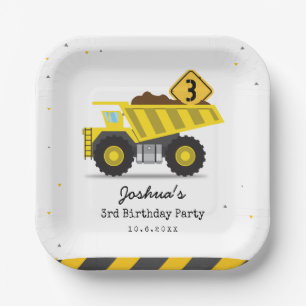 Construction Dump Truck Kids Any Age Birthday Paper Plate