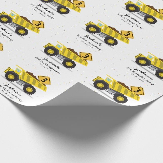 Construction Dump Truck Kids Any Age Birthday Wrapping Paper (Corner)