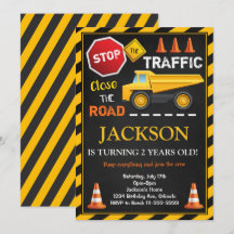Construction Dump Truck Kids Birthday Invitation