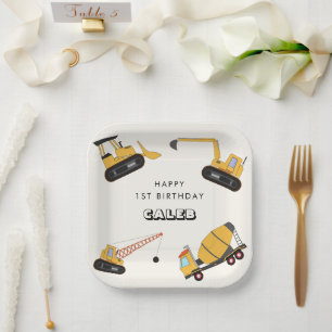 Construction Dump Truck Kids Birthday Paper Plate