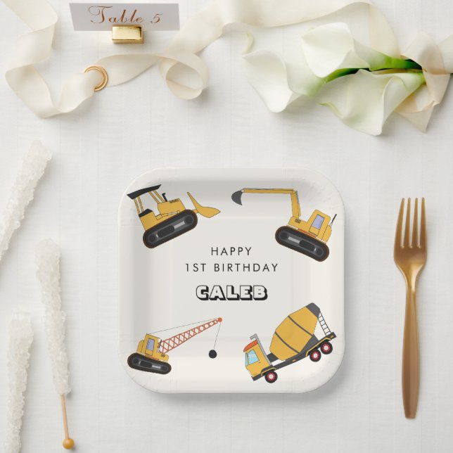Construction Dump Truck Kids Birthday Paper Plate (Wedding)