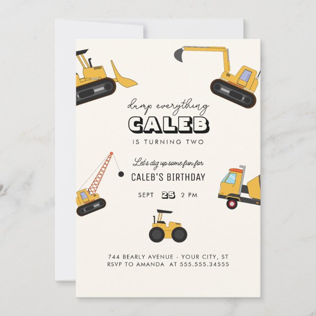 Construction Dump Truck Kids Birthday Party Invita Invitation (Front)