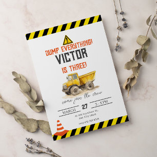 Construction Dump Truck Kids Birthday Party Invitation