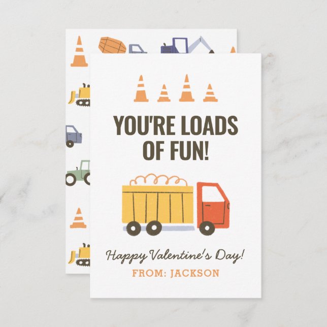 Construction Dump Truck Kids Classroom Valentine Card (Front/Back)