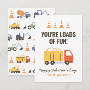 Construction Dump Truck Kids Classroom Valentine Card