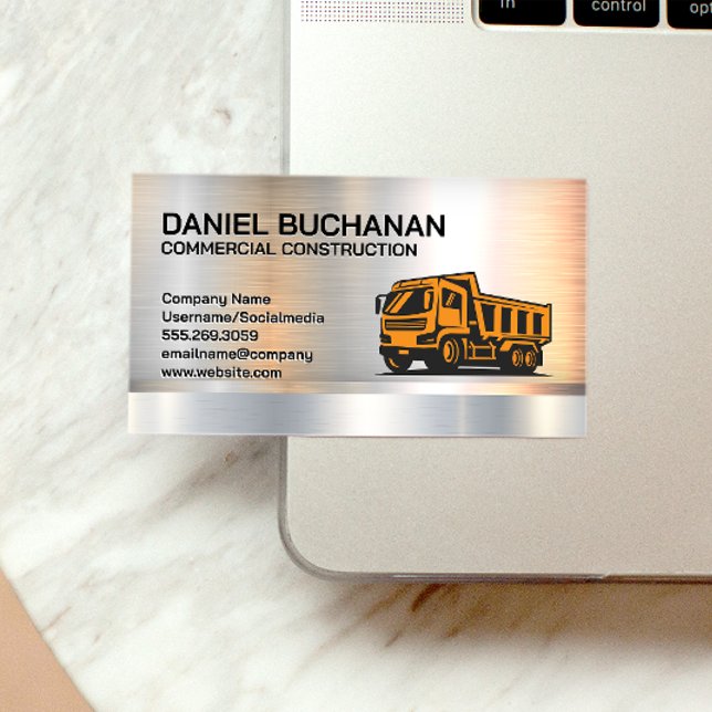 Construction Dump Truck Logo | Metal Business Card (Creator Uploaded)