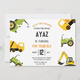 Construction Dump Truck Party Boy Birthday  Invitation