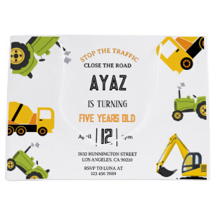 Construction Dump Truck Party Boy Birthday  Large Gift Bag