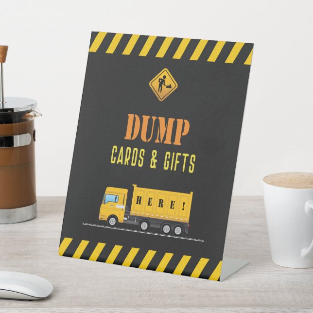 Construction Dump Truck Party Cards and Gifts Pedestal Sign (In SItu)