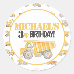 Construction Dump Truck Party Labels Stickers 
