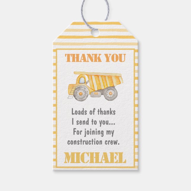Construction Dump Truck Party Tag (Front)