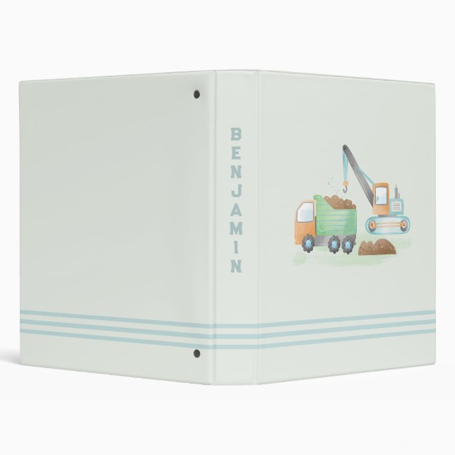 Construction Dump Truck Soft Blue Green Boy Name Binder (Background)