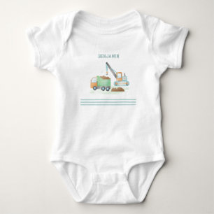 Construction Dump Truck Soft Green Blue Boy Name Baby Bodysuit
