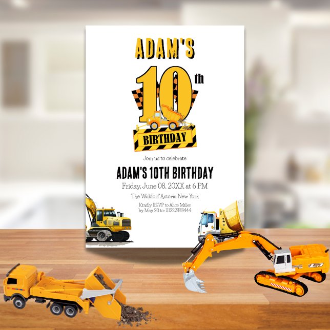 Construction Dump Truck Tenth Birthday Party Invitation (Creator Uploaded)