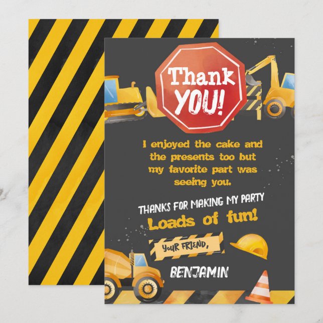 Construction, Dump Truck Thank You Card (Front/Back)