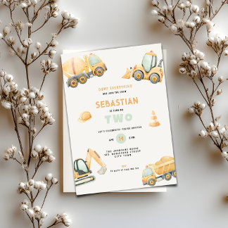 Construction Dump Truck Theme 2nd Birthday Invitation