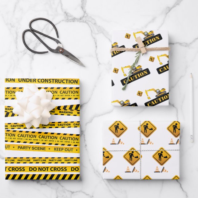 Construction Dump Trucks Boy Baby Shower Birthday Wrapping Paper Sheet (Front)