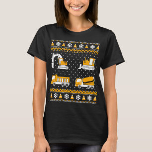 Construction Dump Trucks Bulldozer Ugly Christmas T-Shirt