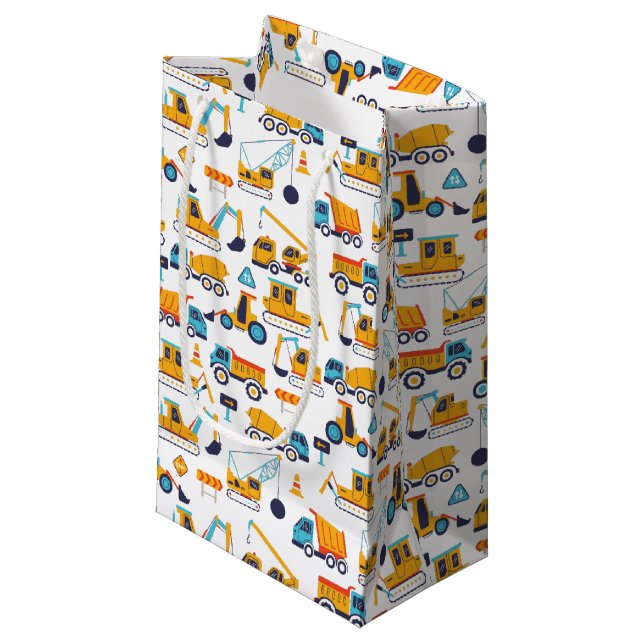 Construction Dump Trucks Pattern Party Small Gift Bag (Front Angled)
