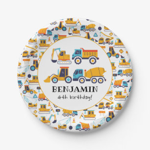 Construction Dump Trucks Vehicles Birthday Party Paper Plate