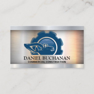 Construction Earth Mover Logo   Metal Business Card