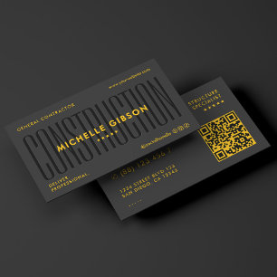 Construction Engineer Contractor Black Yellow Business Card