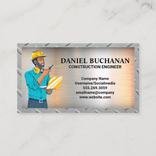 Construction Engineer   Metal Background Business Card