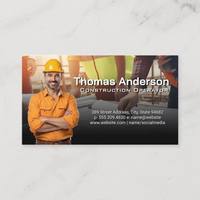 Construction | Engineers Looking at Blueprints  Business Card (Front)