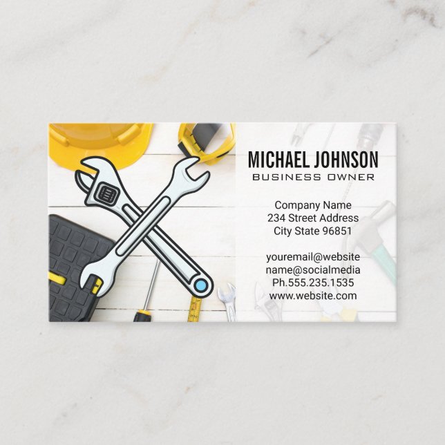 Construction Equipment | Home Repair Hand Tools Business Card (Front)