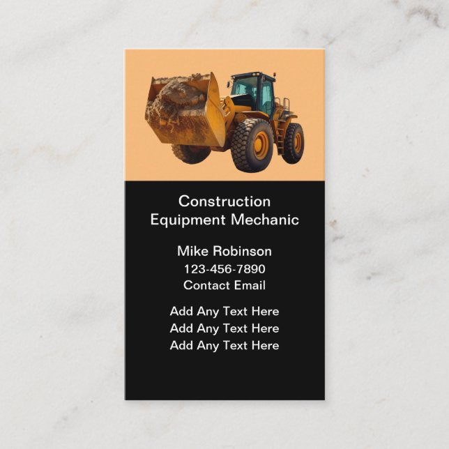 Construction Equipment Mechanic Business Card (Front)