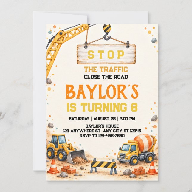 Construction Equipment Party Invite (Front)