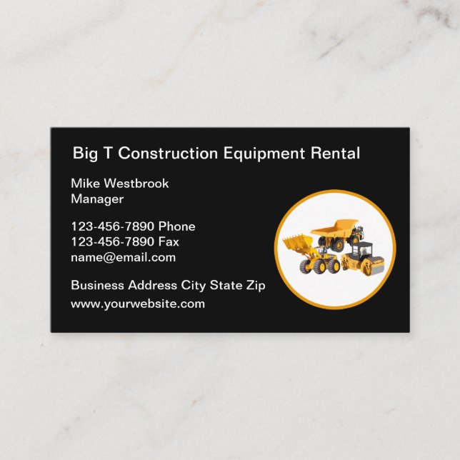Construction Equipment Rental Business Card (Front)
