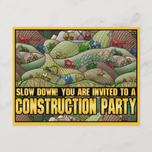 Construction Equipment Theme Kids Party Invitation