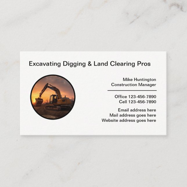 Construction Excavating Digging Land Clearing Business Card (Front)