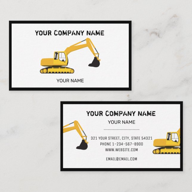 Construction Excavator Contractor Business Card (Front/Back)
