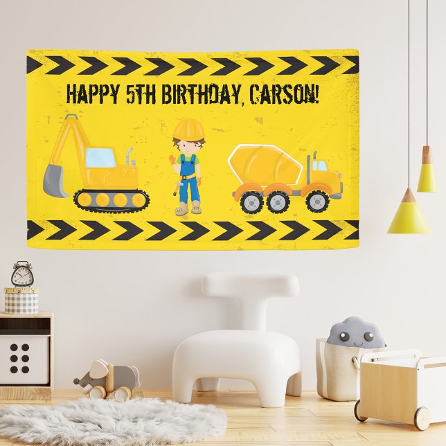 Construction Excavator Custom Kids Happy Birthday Banner (Creator Uploaded)