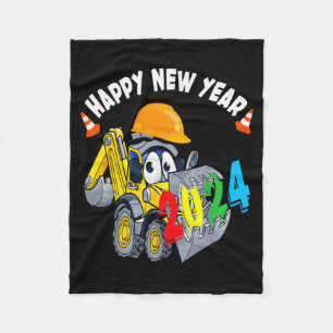 Construction Excavator Happy New Year 2024 For Boy Fleece Blanket