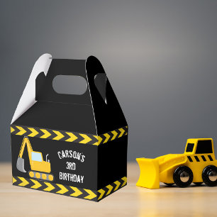Construction Excavator Kids Birthday Party Black Favor Box