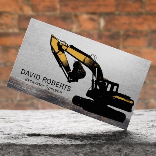 Construction Excavator Plant Operator Metal Business Card (Creator Uploaded)
