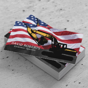 Construction Excavator Plant Operator Patriotic Business Card