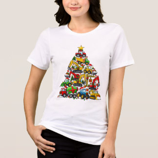 Construction Excavator Vehicle Christmas Tree Tri-Blend Shirt