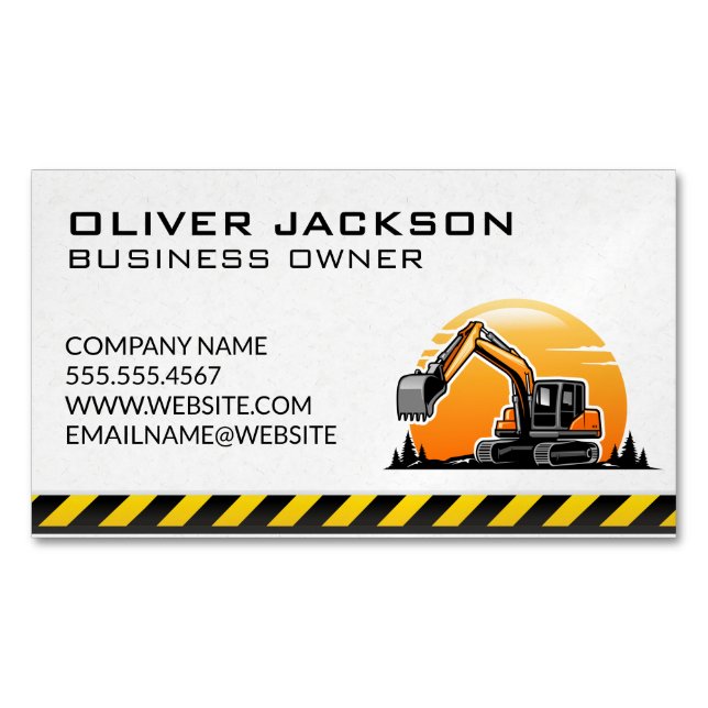 Construction | Excavator Vehicle Magnetic Business Card (Front)