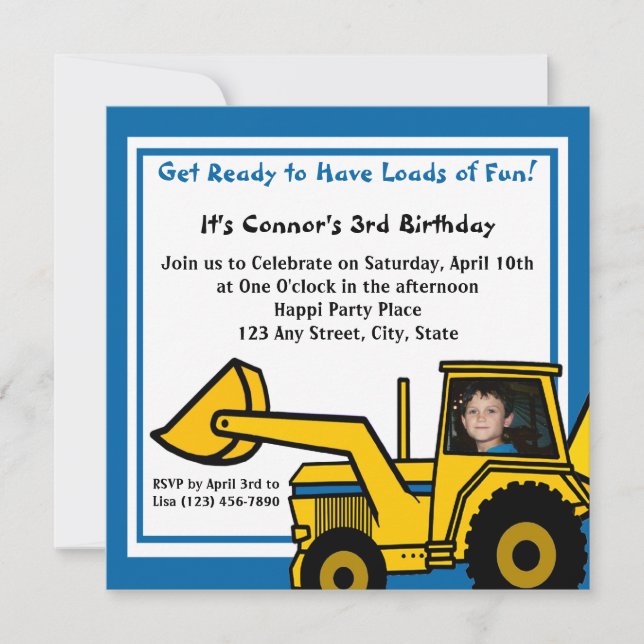 Construction Fun/ Backhoe Invitation (Front)