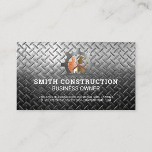 Construction Gear Home   Steel Metallic Background Business Card